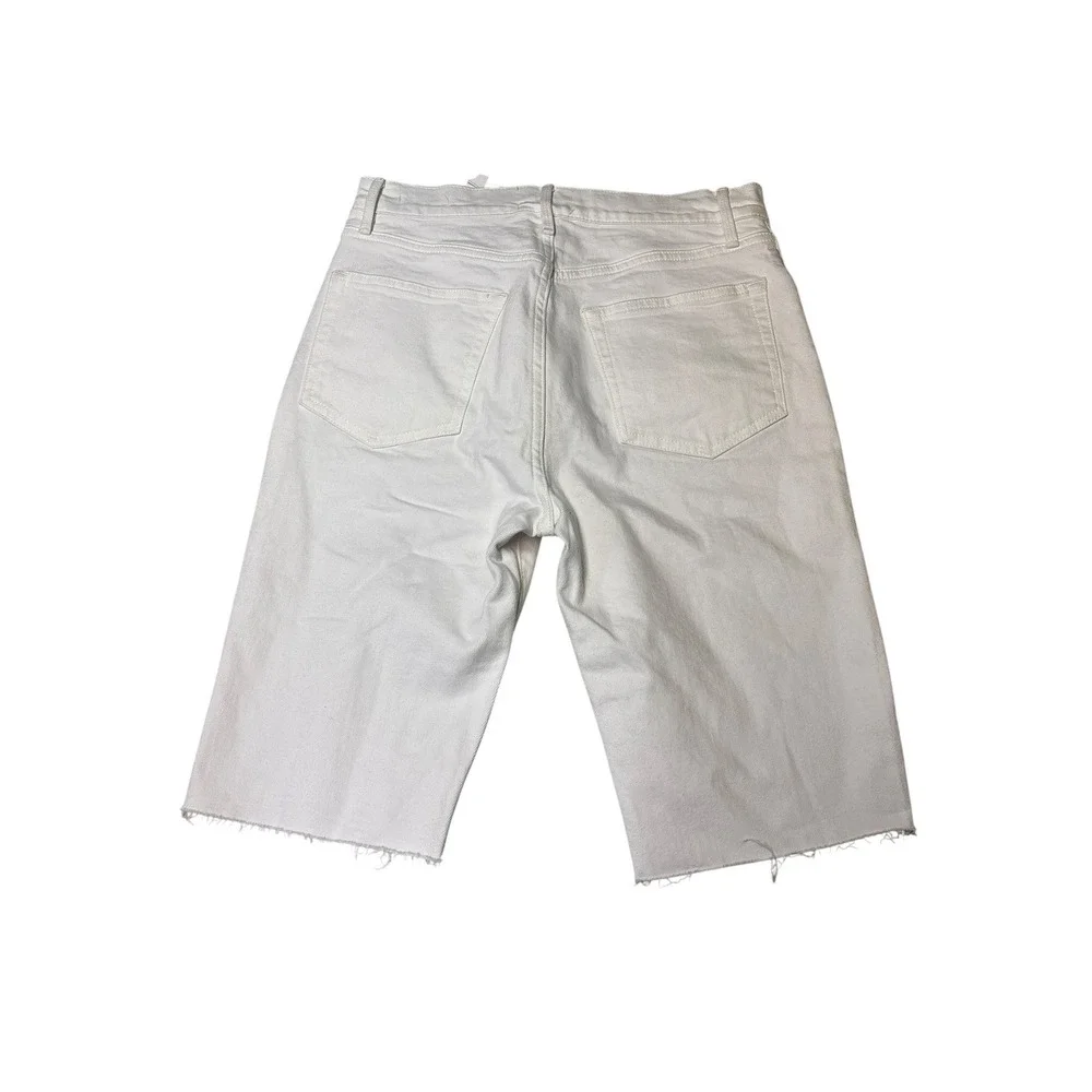 NWT FRAME Le Vintage Bermuda White Denim Shorts Raw Hem Blanc Womens Size 27X11